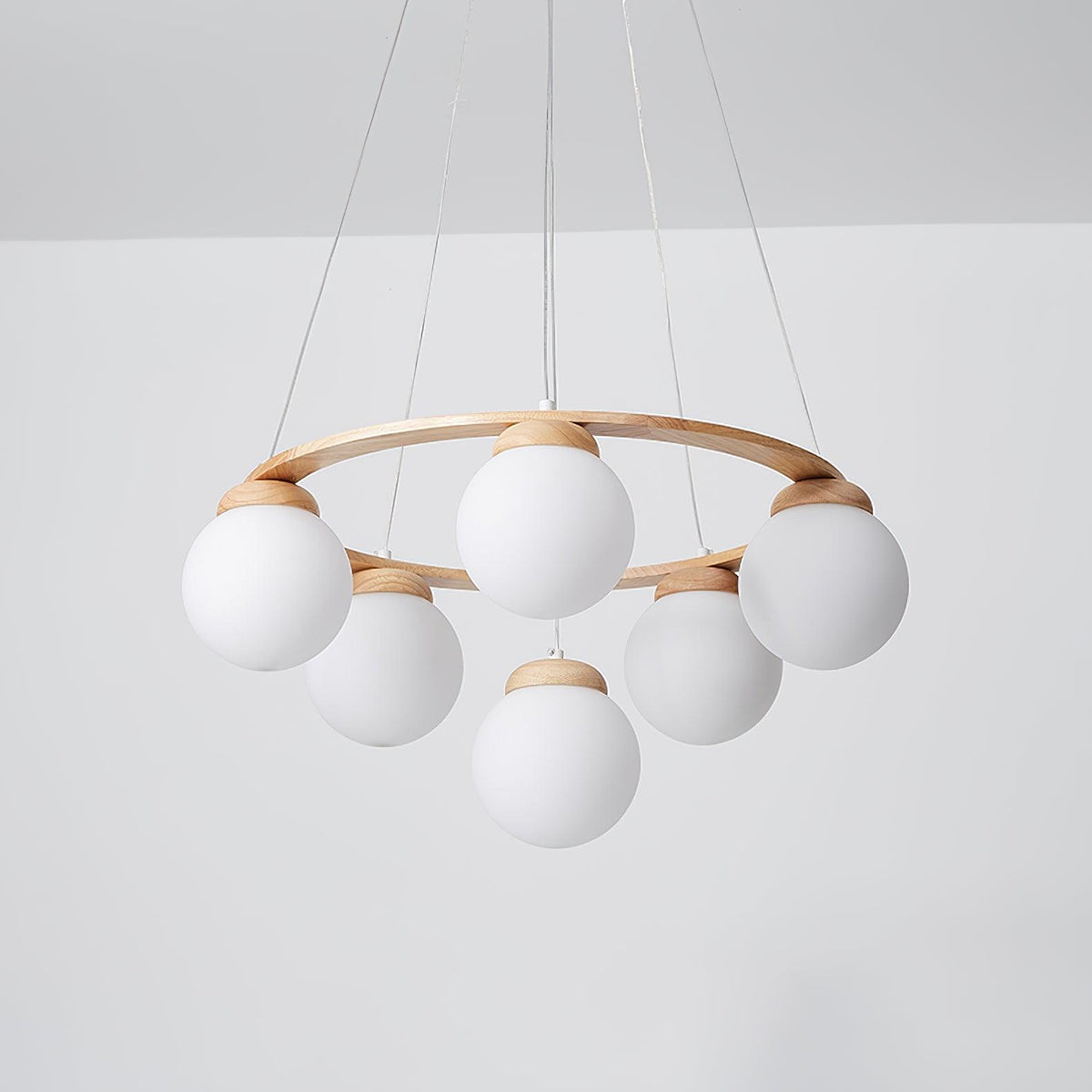 Vivelia Lustre en Bois avec Anneau et Globes