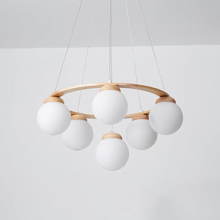 Lustra Lustre en Bois avec Anneau et Globes