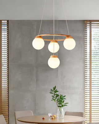 Lustra Lustre en Bois avec Anneau et Globes