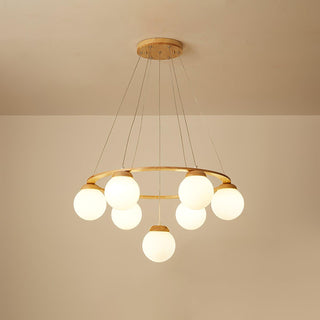 Lustra Lustre en Bois avec Anneau et Globes