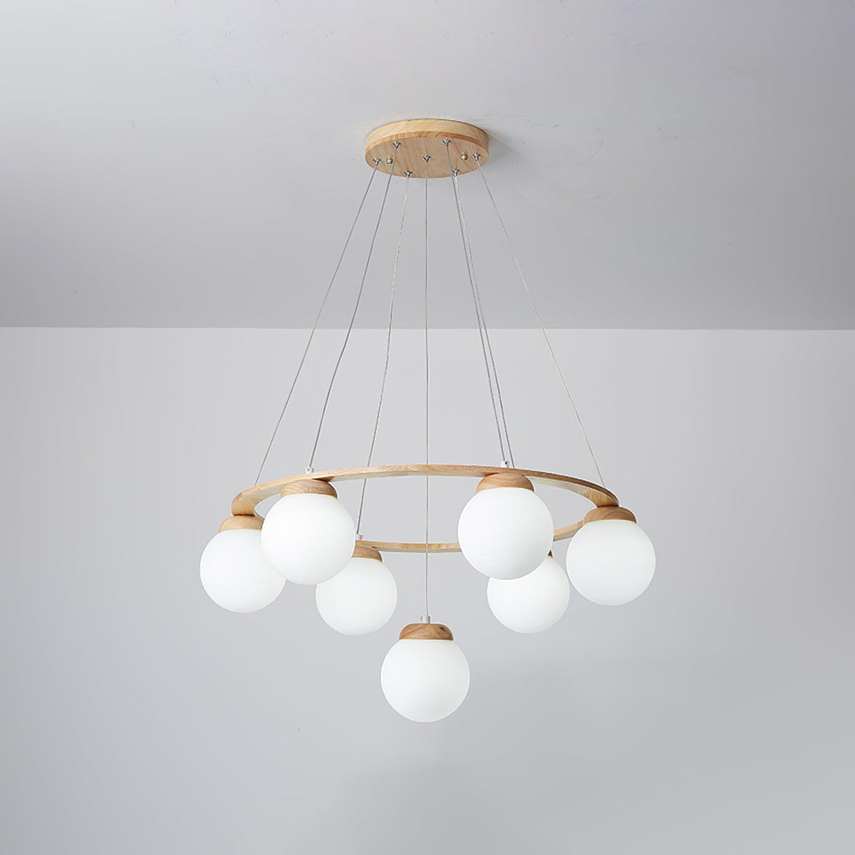 Vivelia Lustre en Bois avec Anneau et Globes