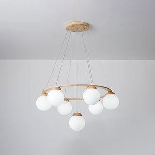 Lustra Lustre en Bois avec Anneau et Globes