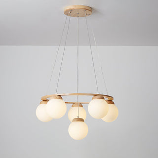 Lustra Lustre en Bois avec Anneau et Globes
