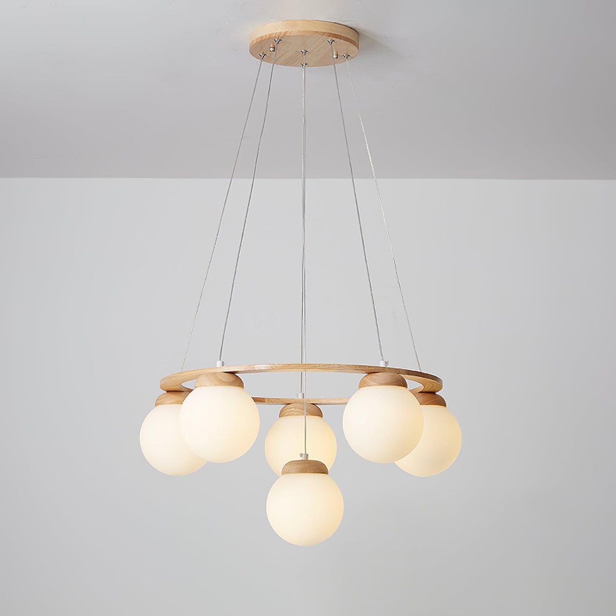 Vivelia Lustre en Bois avec Anneau et Globes