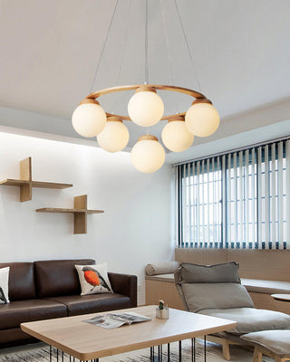 Lustra Lustre en Bois avec Anneau et Globes