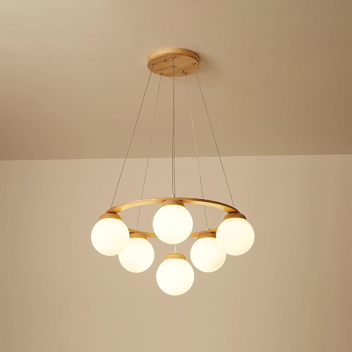 Vivelia Lustre en Bois avec Anneau et Globes