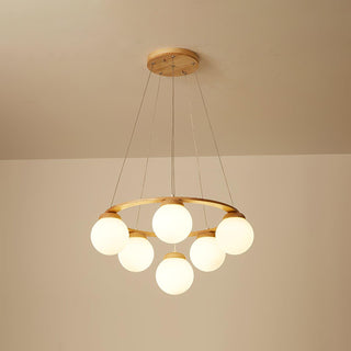 Lustra Lustre en Bois avec Anneau et Globes