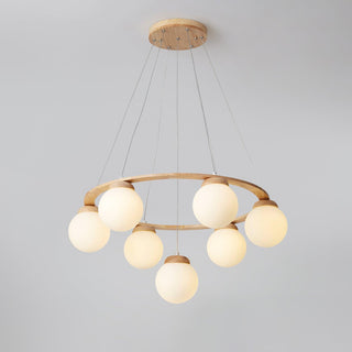 Lustra Lustre en Bois avec Anneau et Globes