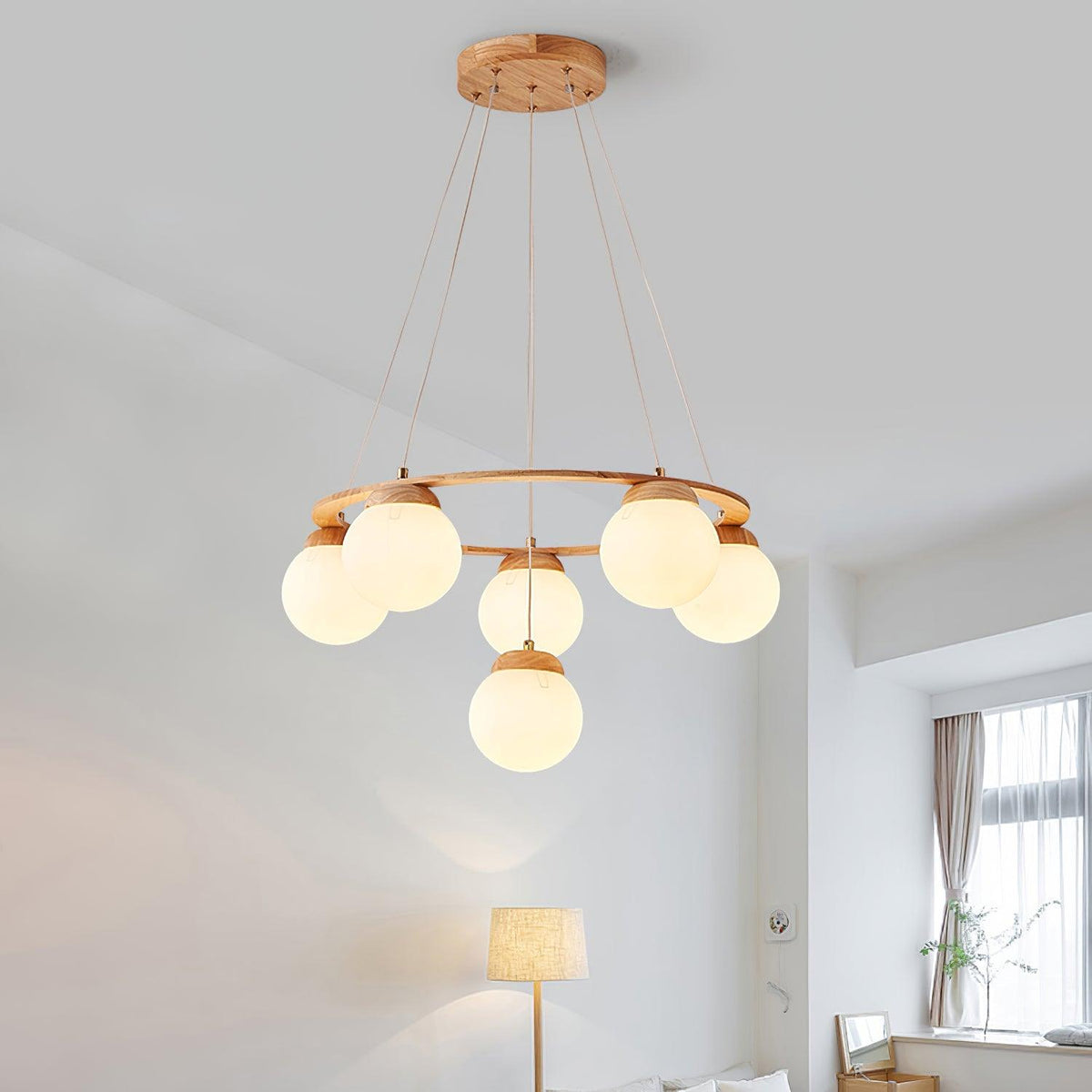 Vivelia Lustre en Bois avec Anneau et Globes