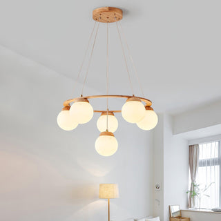 Lustra Lustre en Bois avec Anneau et Globes