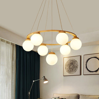 Lustra Lustre en Bois avec Anneau et Globes