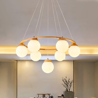 Lustra Lustre en Bois avec Anneau et Globes