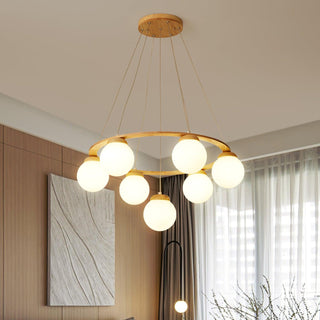 Lustra Lustre en Bois avec Anneau et Globes