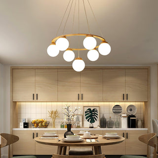 Lustra Lustre en Bois avec Anneau et Globes