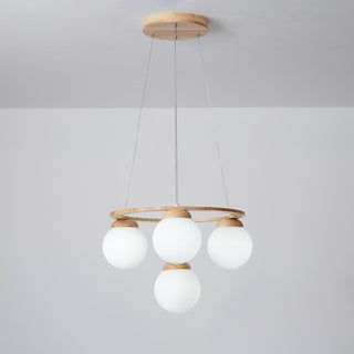 Lustra Lustre en Bois avec Anneau et Globes