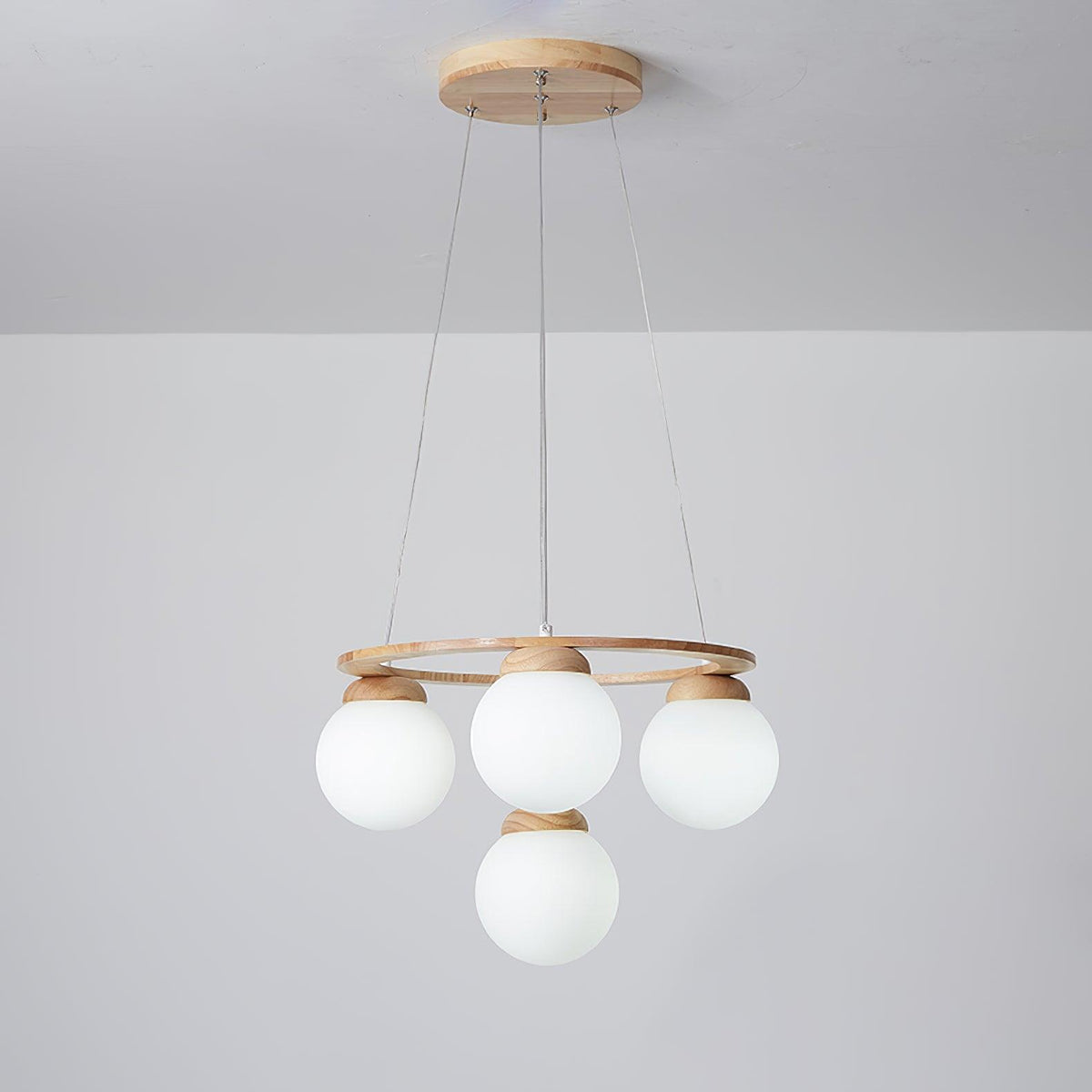 Vivelia Lustre en Bois avec Anneau et Globes