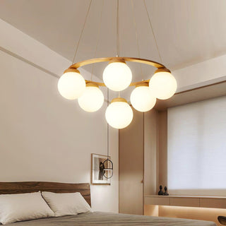 Lustra Lustre en Bois avec Anneau et Globes