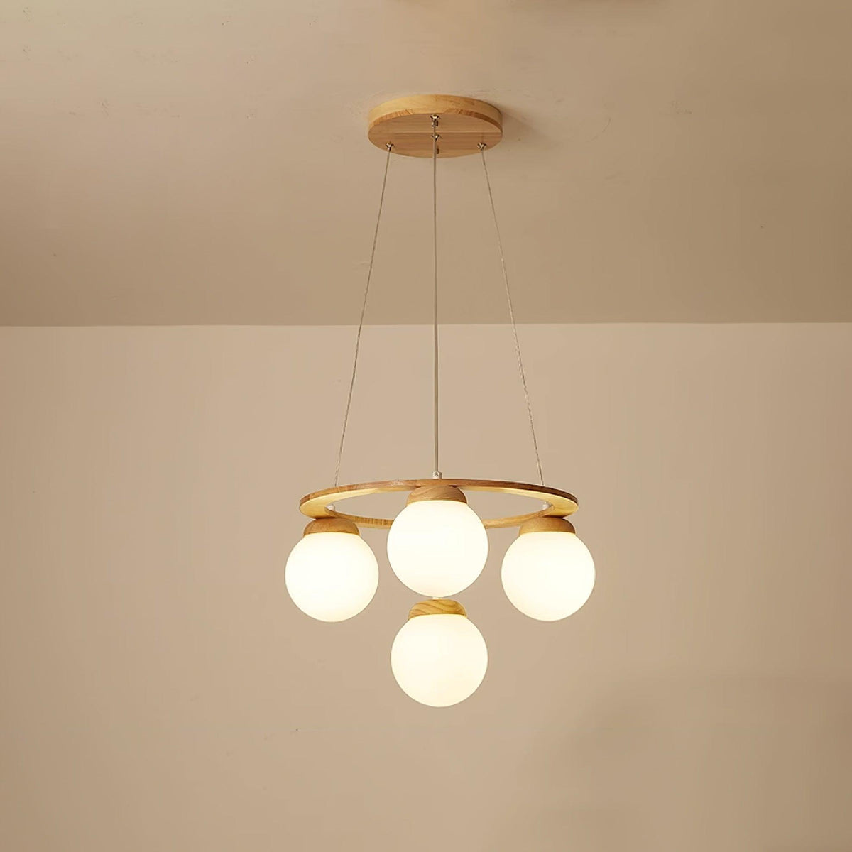 Vivelia Lustre en Bois avec Anneau et Globes