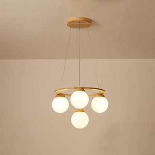 Lustra Lustre en Bois avec Anneau et Globes