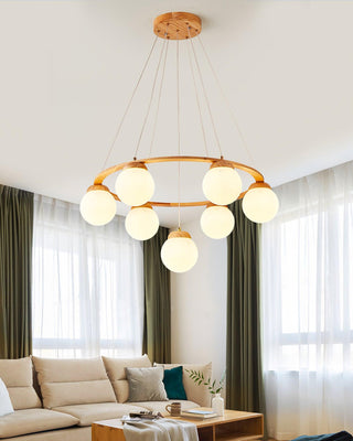Lustra Lustre en Bois avec Anneau et Globes