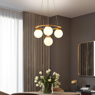 Lustra Lustre en Bois avec Anneau et Globes