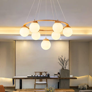 Lustra Lustre en Bois avec Anneau et Globes