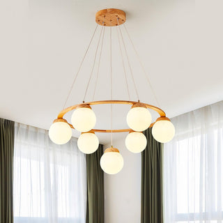 Lustra Lustre en Bois avec Anneau et Globes
