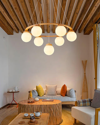 Lustra Lustre en Bois avec Anneau et Globes