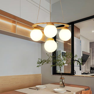 Lustra Lustre en Bois avec Anneau et Globes