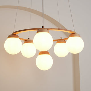 Lustra Lustre en Bois avec Anneau et Globes