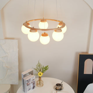 Lustra Lustre en Bois avec Anneau et Globes