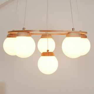 Lustra Lustre en Bois avec Anneau et Globes