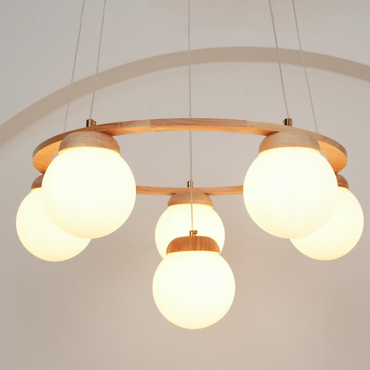 Vivelia Lustre en Bois avec Anneau et Globes