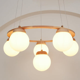 Lustra Lustre en Bois avec Anneau et Globes