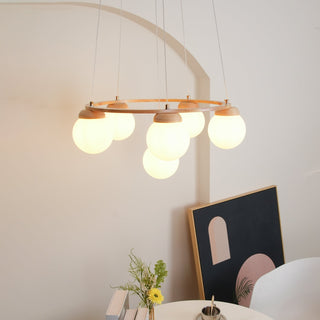 Lustra Lustre en Bois avec Anneau et Globes