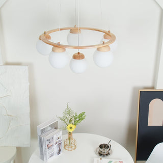 Lustra Lustre en Bois avec Anneau et Globes