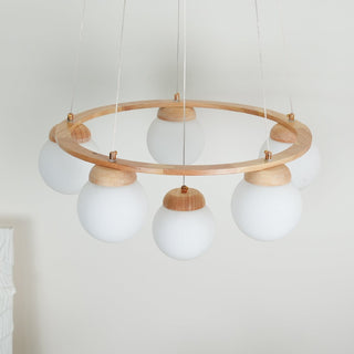 Lustra Lustre en Bois avec Anneau et Globes