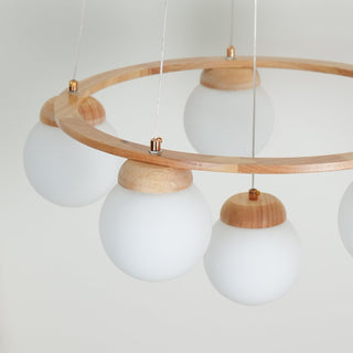 Lustra Lustre en Bois avec Anneau et Globes