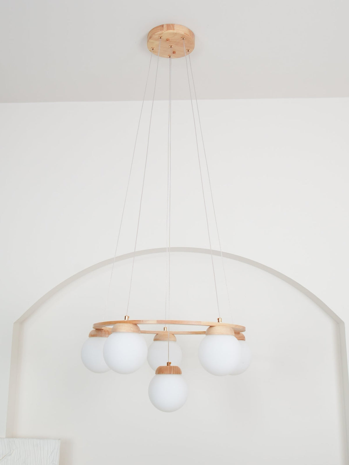 Vivelia Lustre en Bois avec Anneau et Globes
