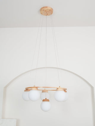 Lustra Lustre en Bois avec Anneau et Globes