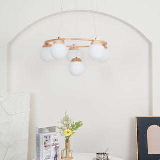 Lustra Lustre en Bois avec Anneau et Globes