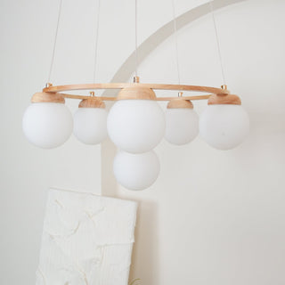 Lustra Lustre en Bois avec Anneau et Globes