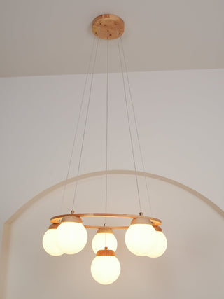 Lustra Lustre en Bois avec Anneau et Globes