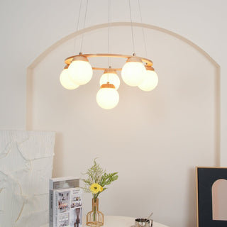 Lustra Lustre en Bois avec Anneau et Globes