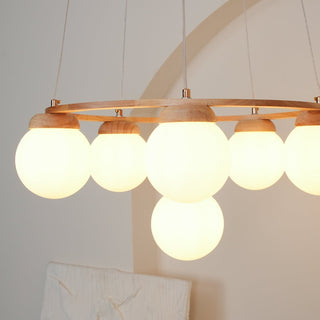 Lustra Lustre en Bois avec Anneau et Globes