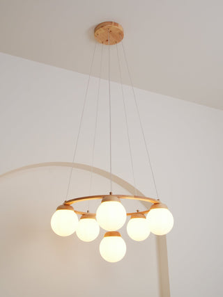 Lustra Lustre en Bois avec Anneau et Globes