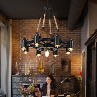 Epoch Suspension LED Industrielle Métal Noir/Corde Café/Bar