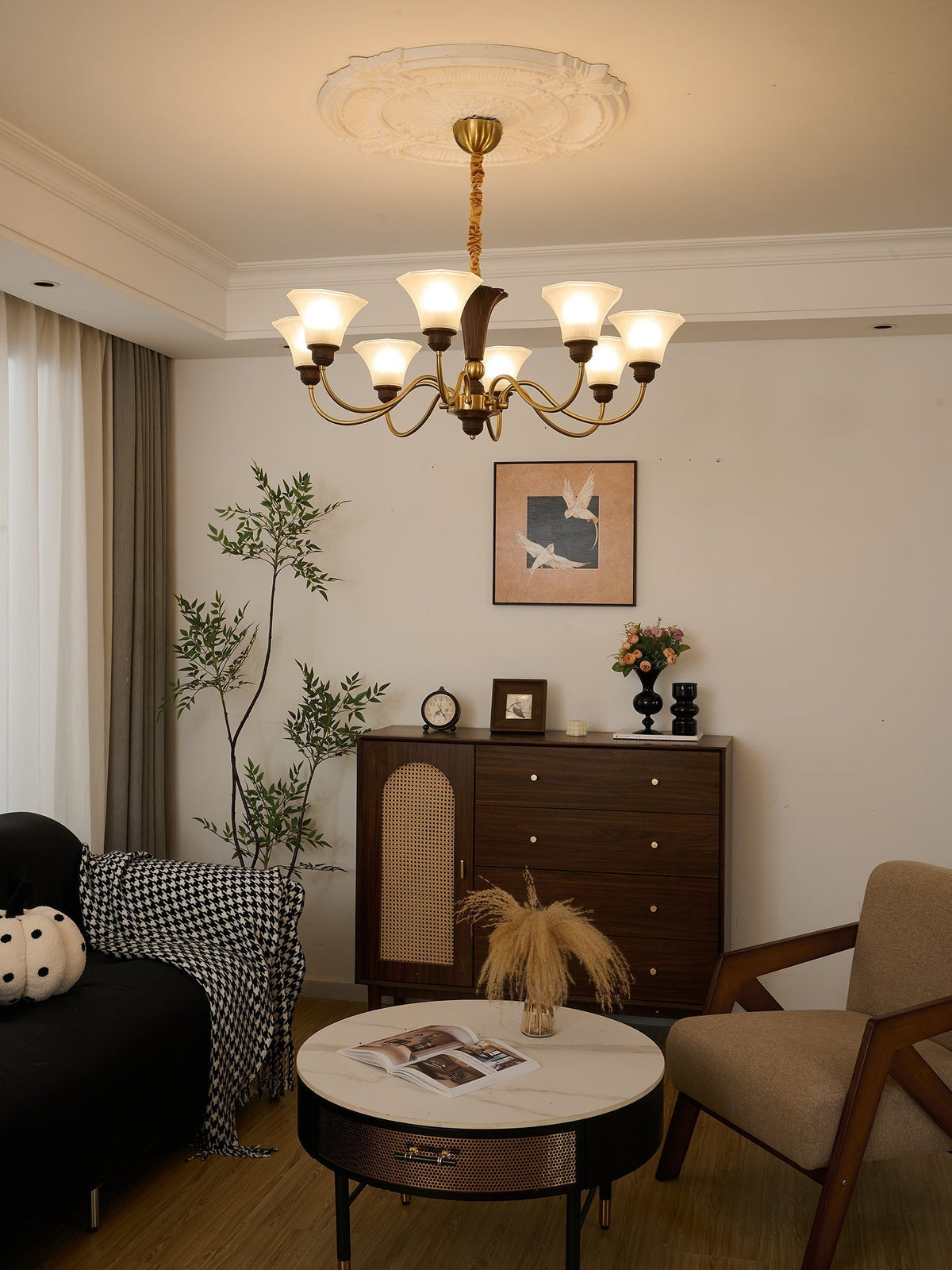 Hadrine Lustre en Bois et Verre Vintage