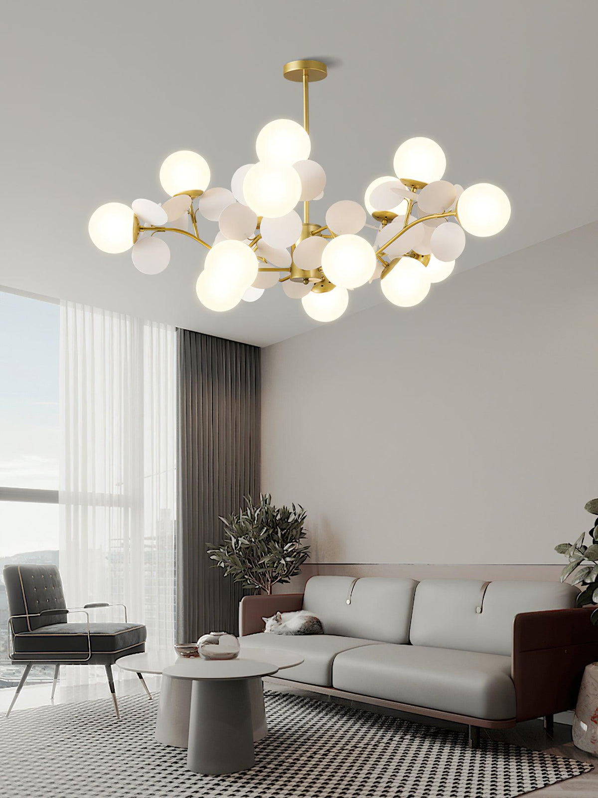 Ilvevia Lustre Arbre Blanc Cassé à Huit Abat-jours Ouverts