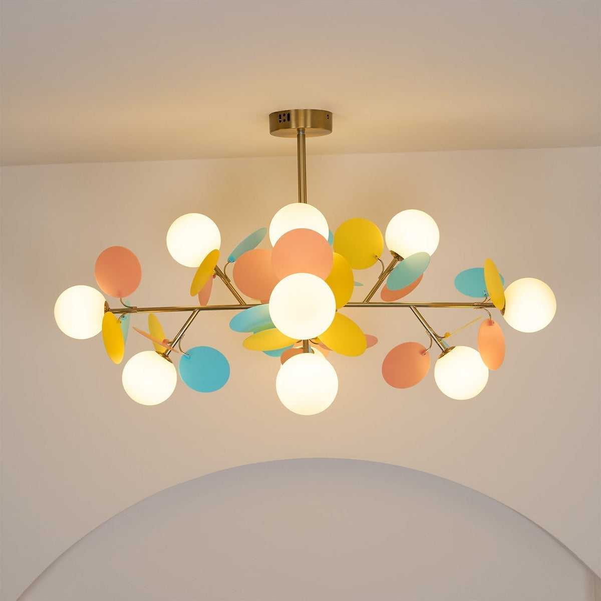 Ilvevia Lustre Arbre Blanc Cassé à Huit Abat-jours Ouverts